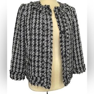 Ann Taylor black white tweed round collar blazer suit jacket size 6